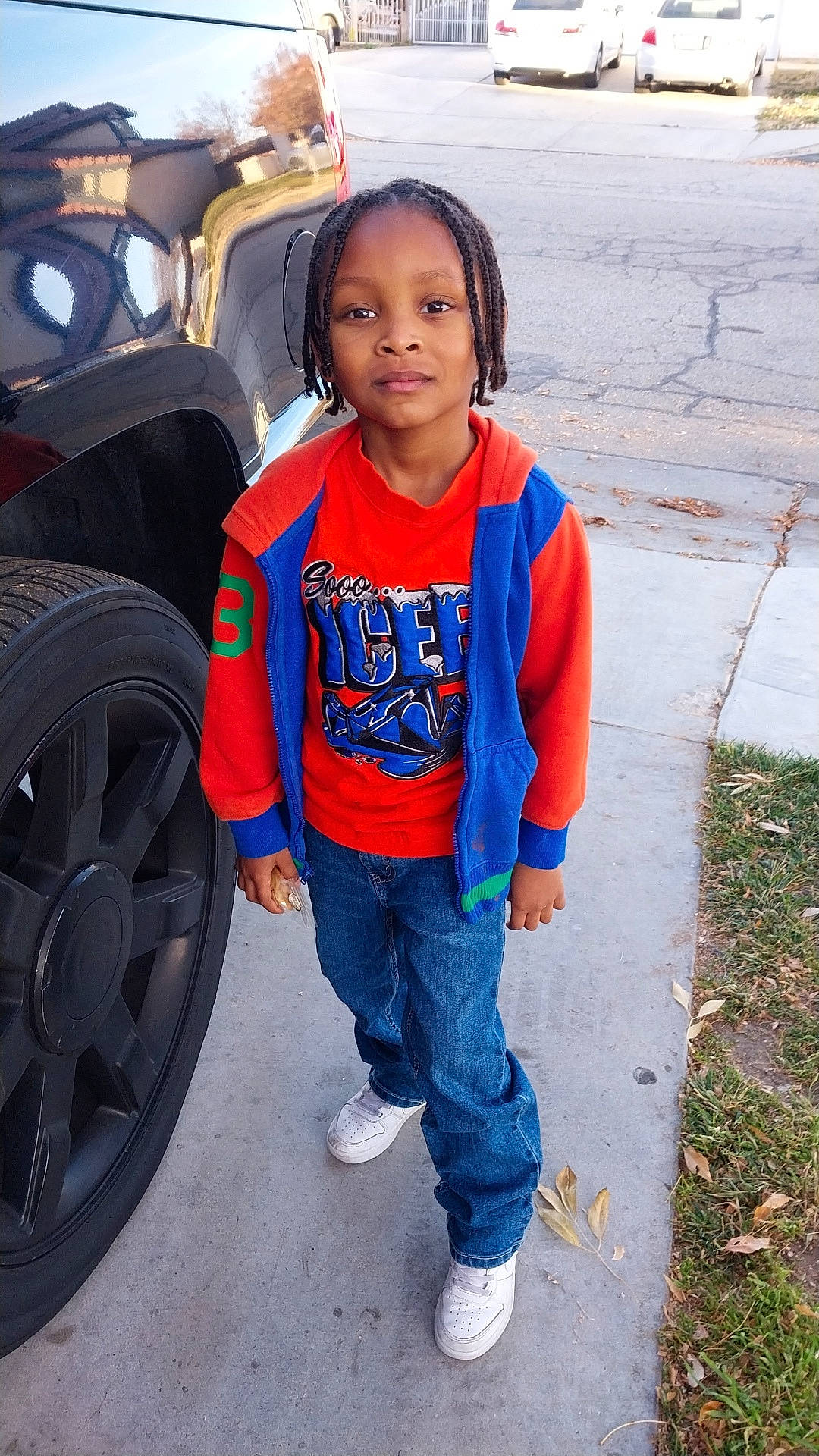 Jonathan joined the competition — help win amazing prizes! alloy_wheel, automotive_design, automotive_exterior, automotive_tire, bumper, denim, electric_blue, fender, head, motor_vehicle, person, rim, synthetic_rubber, t_shirt, tire, tire_care, toddler, tread, vehicle, vehicle_door