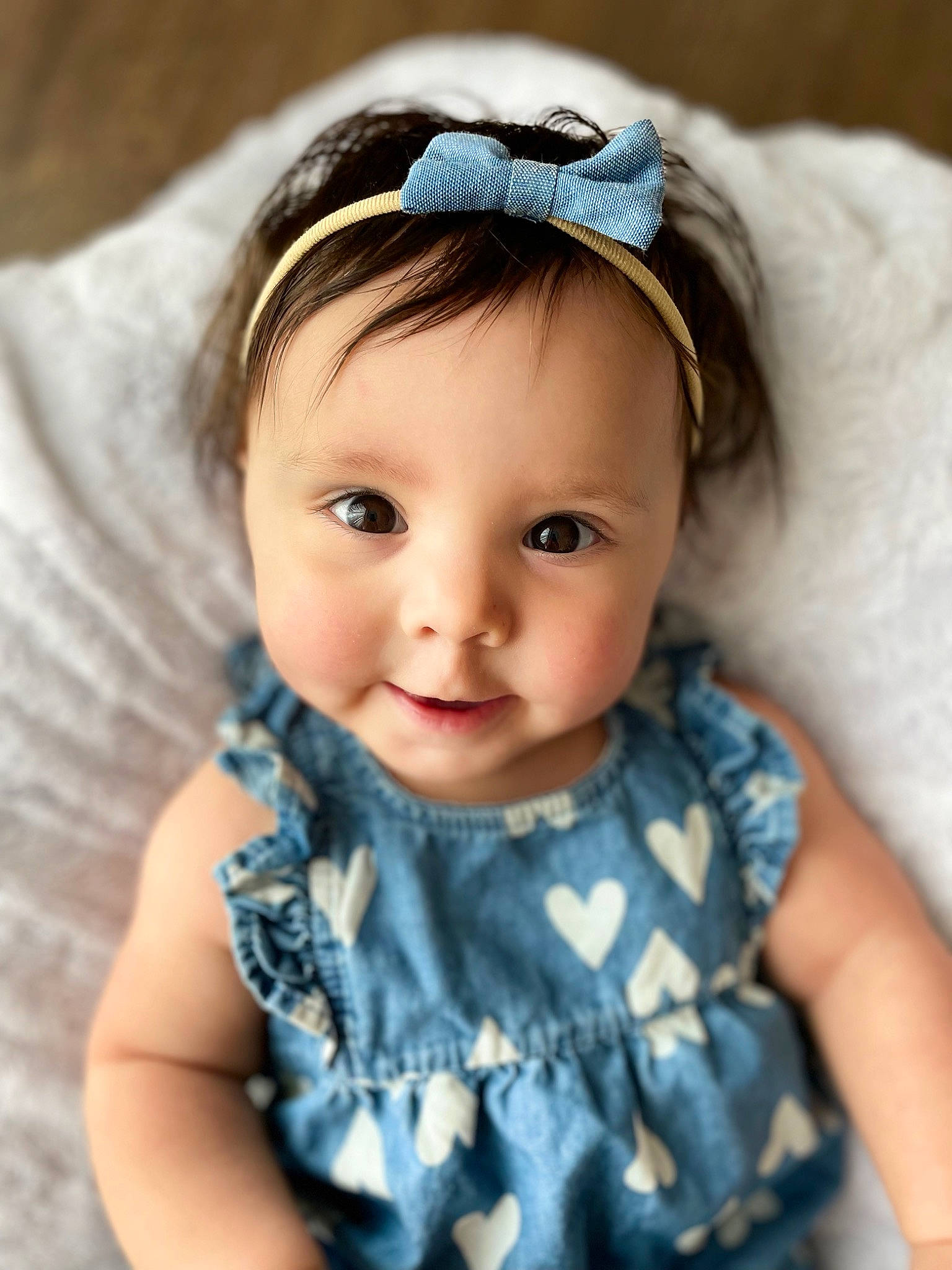 Addison joined the competition — help win amazing prizes! azure, baby_toddler_clothing, black_hair, blue, cheek, dress, eye, eyebrow, eyelash, flash_photography, happy, headband, headgear, headpiece, lip, person, purple, skin, sleeve, textile