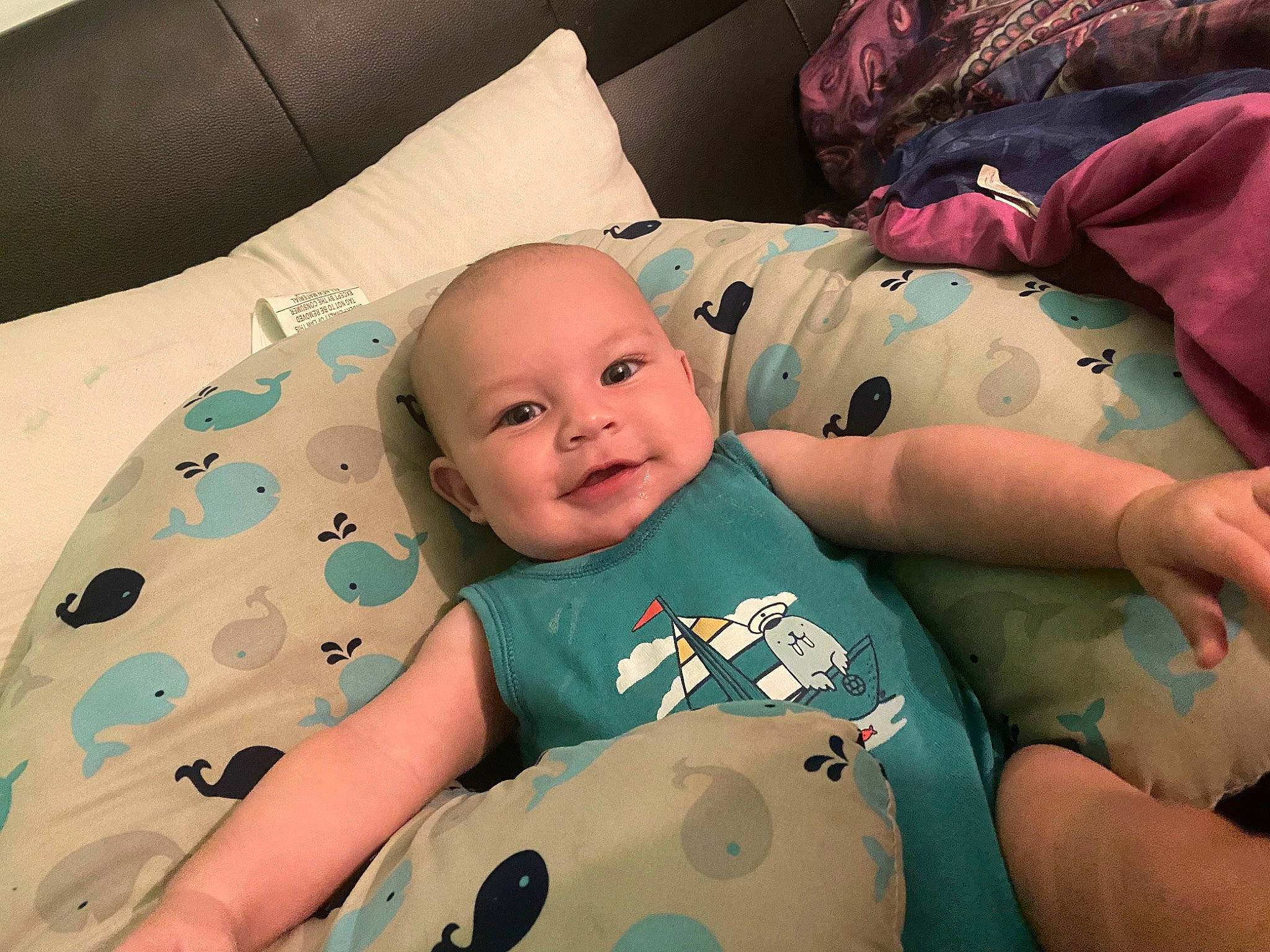 Braylen joined the competition — help win amazing prizes! baby, baby_sleeping, baby_toddler_clothing, bed, bedding, bedtime, cheek, child, comfort, finger, happy, joy, linens, mammal, mouth, person, product, skin, smile, textile