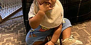 Orlando joined the competition — help win amazing prizes! toddler, child, indoor, carpet, bib, curly_hair, sitting, toy_story, pants, shoes, plaid_couch, baby_gate, hand_in_mouth, cute, young_child, floor, home, casual_clothing, curious, portrait