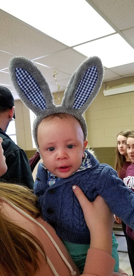 Kellen is registered to the contest to win money with this photo: child, ear, easter, easter_bunny, head, holiday, organ, person, rabbit