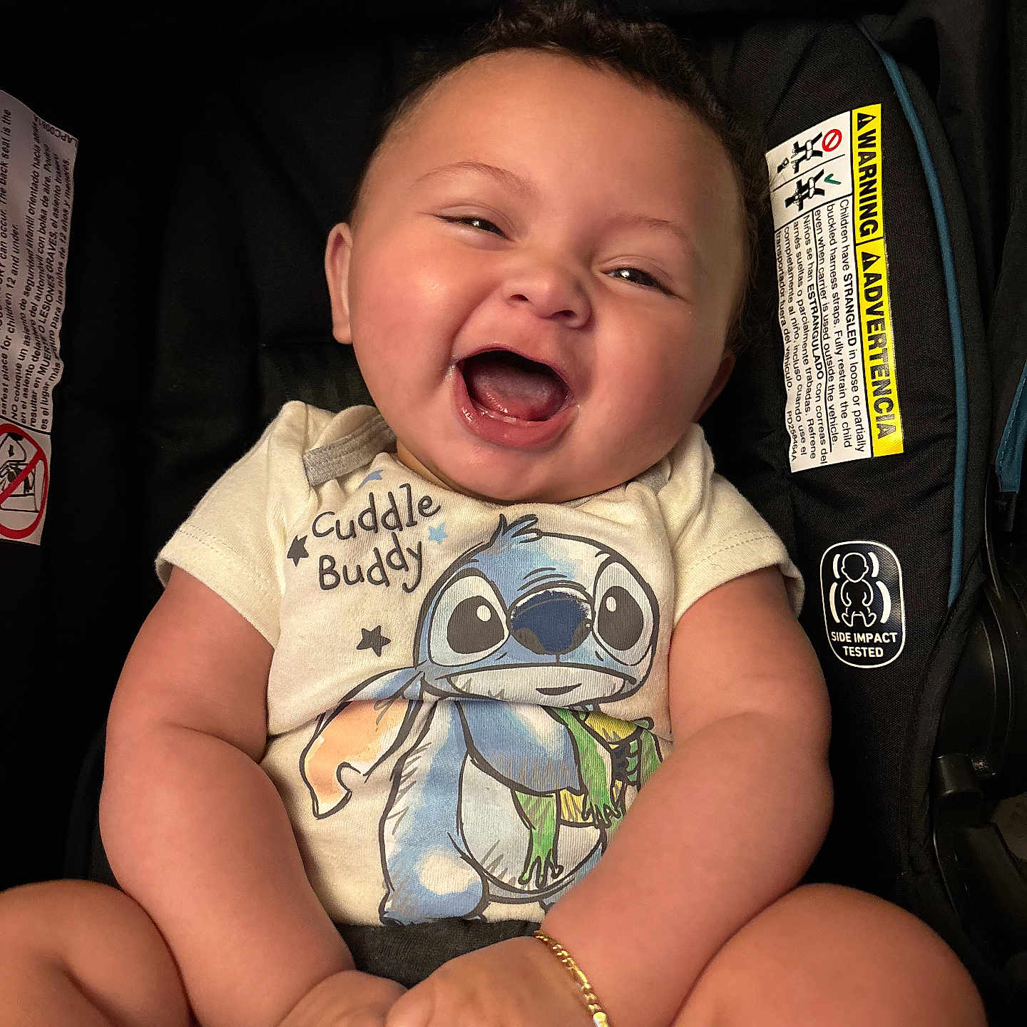 Gervais joined the competition — help win amazing prizes! accessories, baby, babylaughing, bodypart, bracelet, clothing, face, finger, hand, happy, head, jewelry, laughing, necklace, person, photography, portrait, smile, stroller, t_shirt