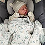 Maddie joined the competition — help win amazing prizes! baby, newborn, car_seat, blanket, hat, sleeping, infant, clothing, fabric, soft, cute, child, wrapped, cozy, indoors, resting, peaceful, small, person, headwear