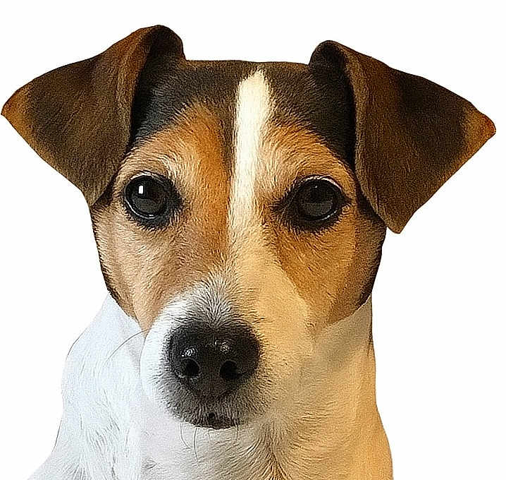 Heidy participe au concours pour gagner de l'argent avec cette photo : dog, jack_russell_terrier, portrait, close_up, white_background, ears, face, black_nose, brown_fur, white_fur, pet, animal, canine, looking_at_camera, alert, cute, domestic_animal, friendly, fur_texture, snout