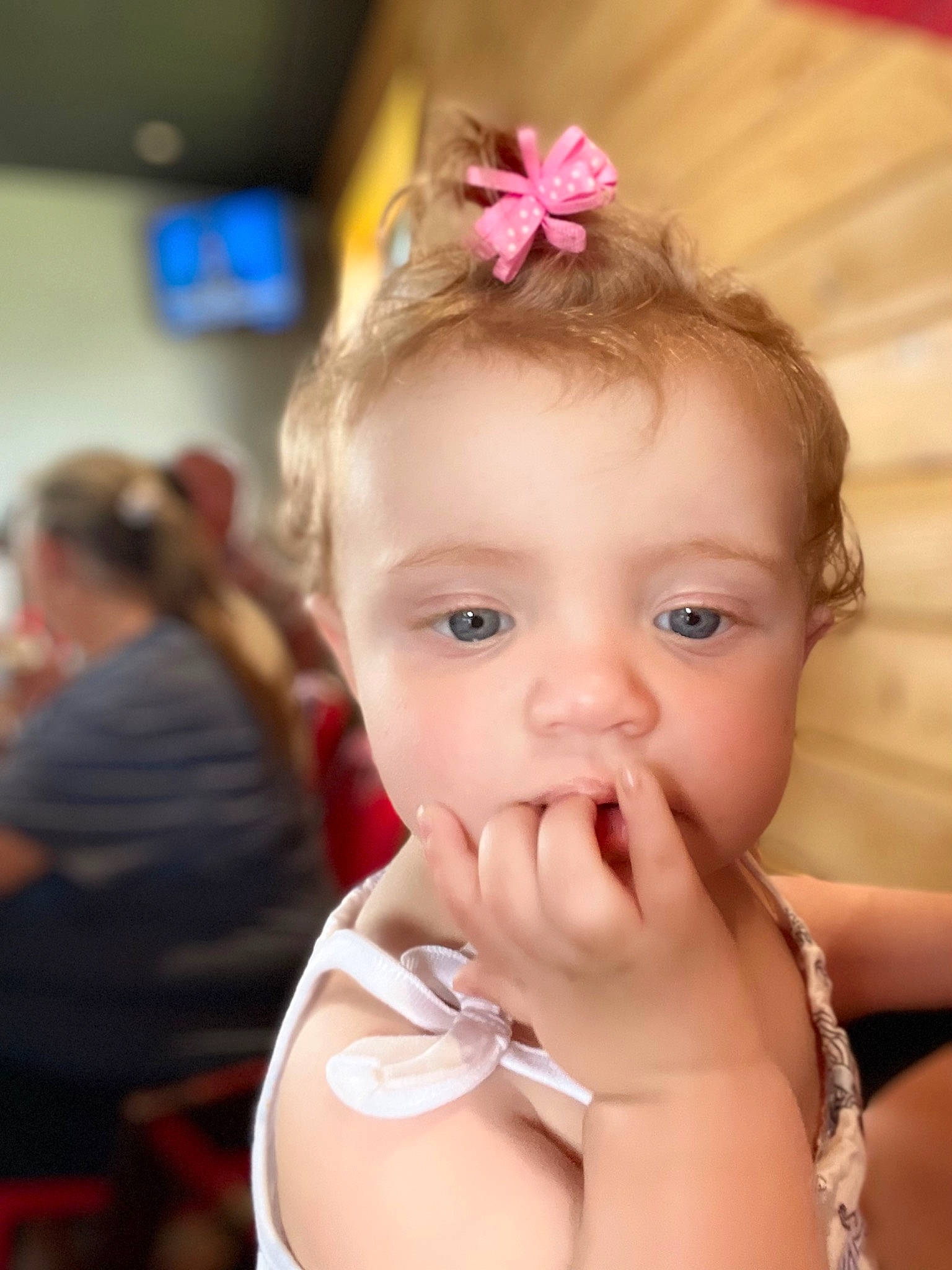 Maddison is registered to the contest to win money with this photo: baby, beauty, cheek, child, ear, eyebrow, eyelash, finger, fun, gesture, hairstyle, happy, headband, headpiece, iris, jewellery, person, skin, smile, thumb