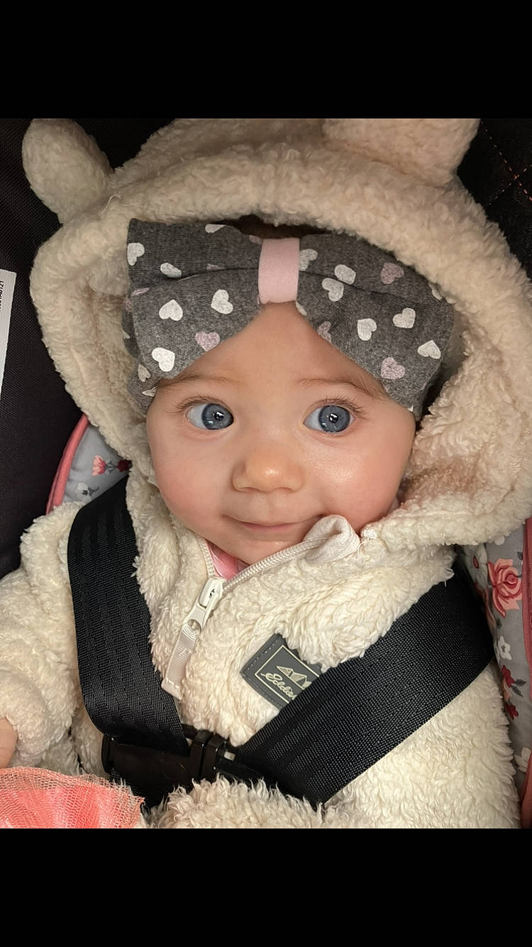 Angelina joined the competition — help win amazing prizes! art, baby, beard, cap, cheek, costume_hat, eye, eyebrow, eyelash, fur, fur_clothing, head, headgear, headwear, knit_cap, person, skin, textile, toddler, winter