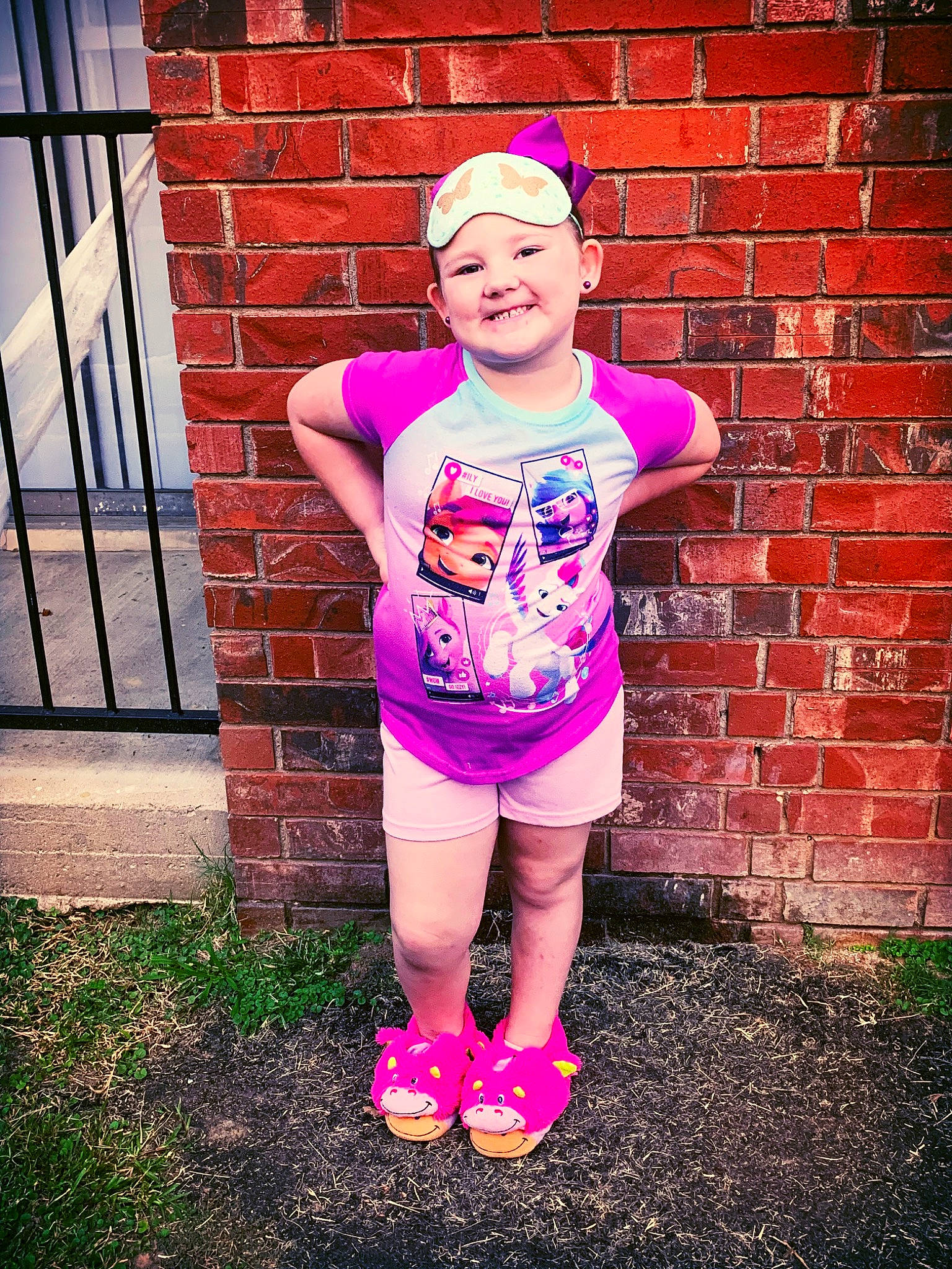 Payzleigh joined the competition — help win amazing prizes! brick, brickwork, electric_blue, eye, flash_photography, happy, headgear, headwear, human_leg, joy, magenta, orange, person, personal_protective_equipment, pink, purple, shorts, sleeve, smile, sportswear