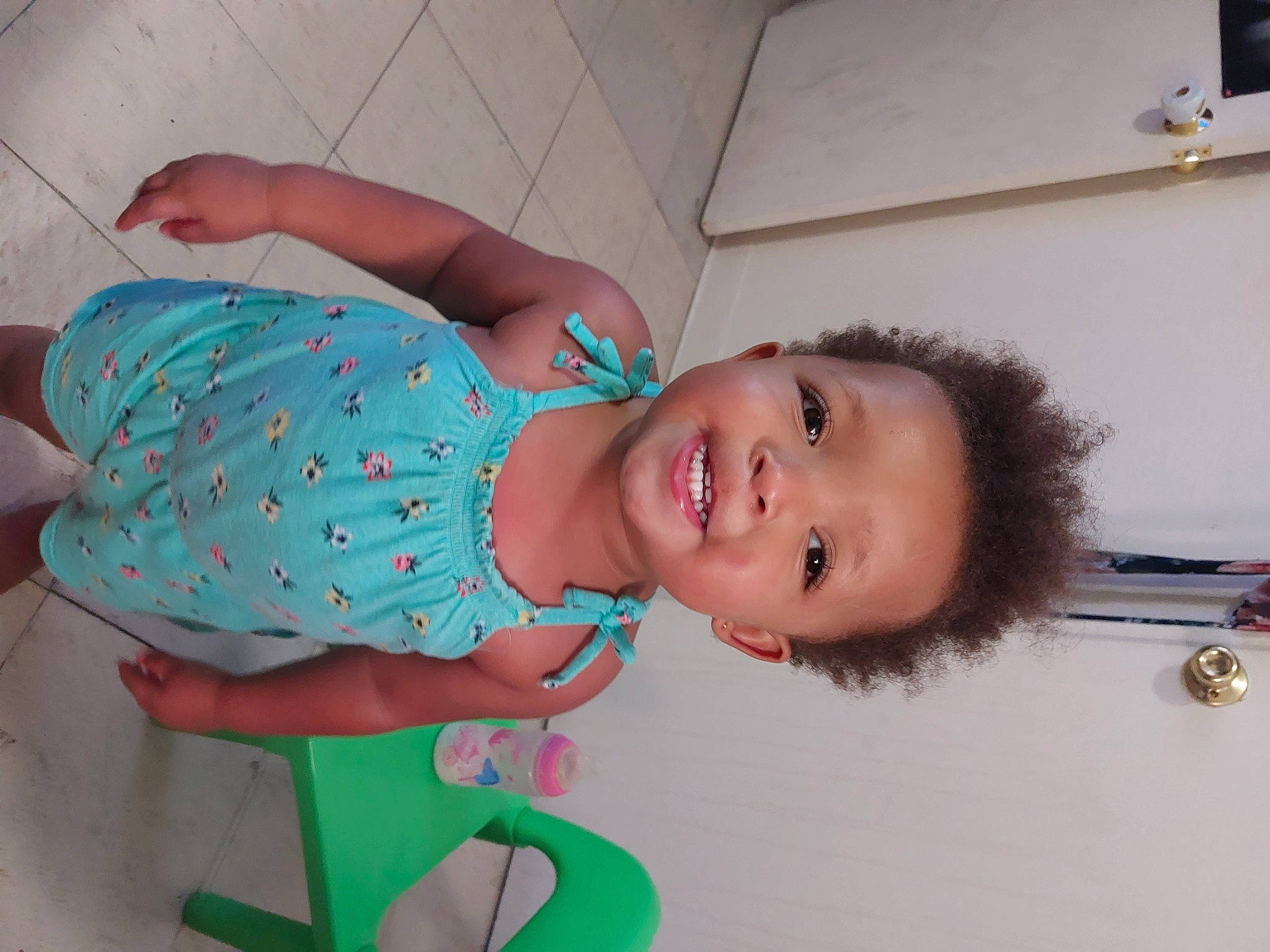 Mariana joined the competition — help win amazing prizes! baby, baby_toddler_clothing, chest, child, elbow, flooring, fun, happy, human_body, joint, leisure, mammal, mouth, muscle, pattern, person, room, skin, smile, toddler