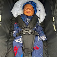 Zyquel joined the competition — help win amazing prizes! baby, blanket, blue_outfit, car_seat, child, close_up, cozy, cushion, harness, hat, indoors, infant, newborn, nike, peaceful, portrait, seated, sleeping, sportswear, stroller