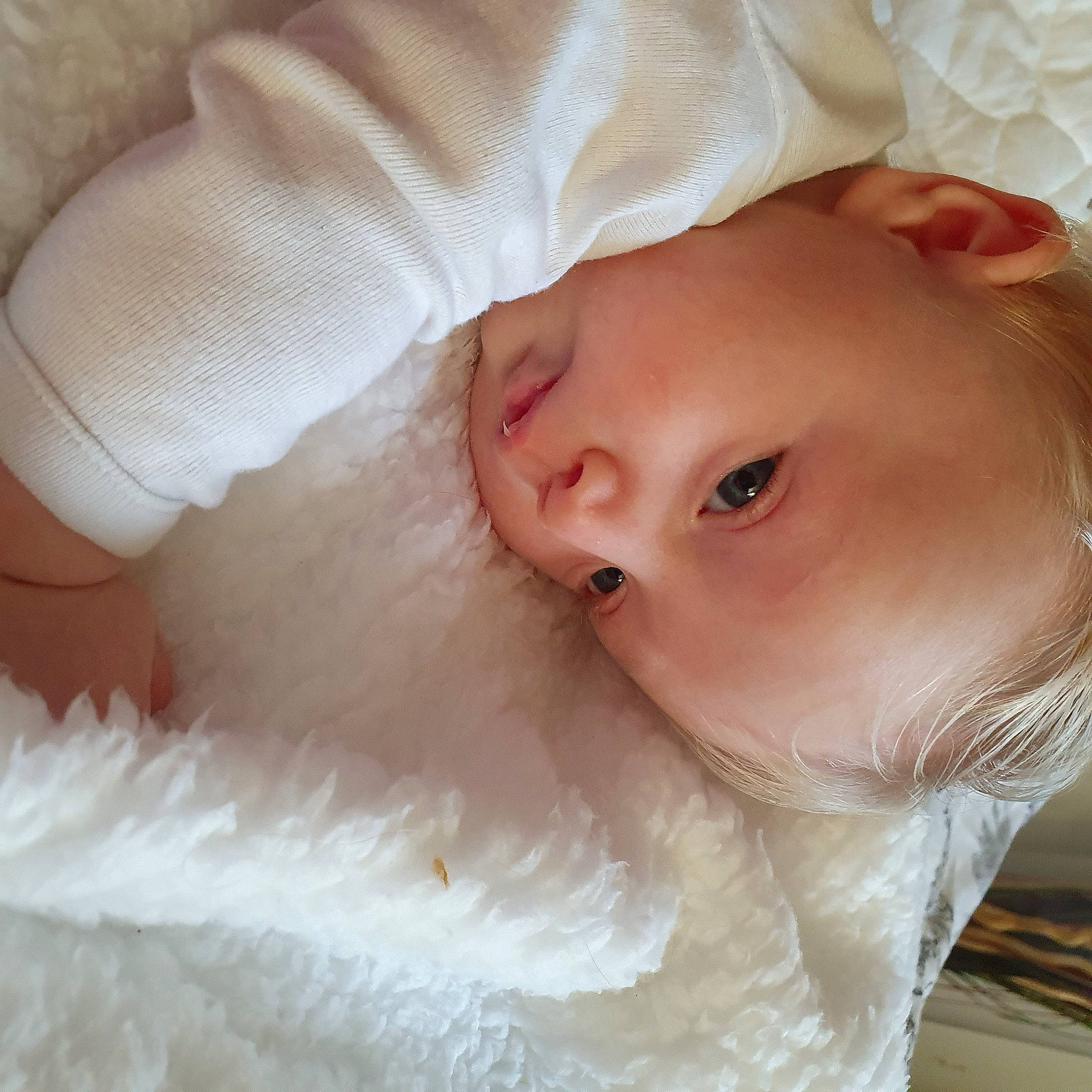 Lilio a rejoint le concours — aidez-le/la à gagner de superbes lots ! baby, baby_toddler_clothing, cheek, child, chin, close_up, comfort, eye, eyebrow, eyelash, facial_expression, headgear, iris, lip, mammal, nose, person, skin, sleeve, toddler