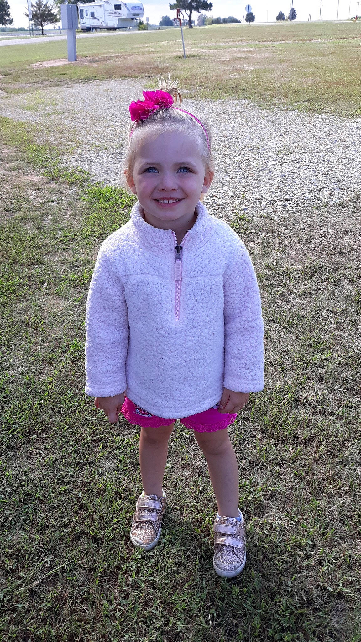 Jojo joined the competition — help win amazing prizes! baby_toddler_clothing, child, dress, face, flower, grass, head, joy, outerwear, people, person, pink, plant, purple, recreation, smile, spring, standing, t_shirt, toddler