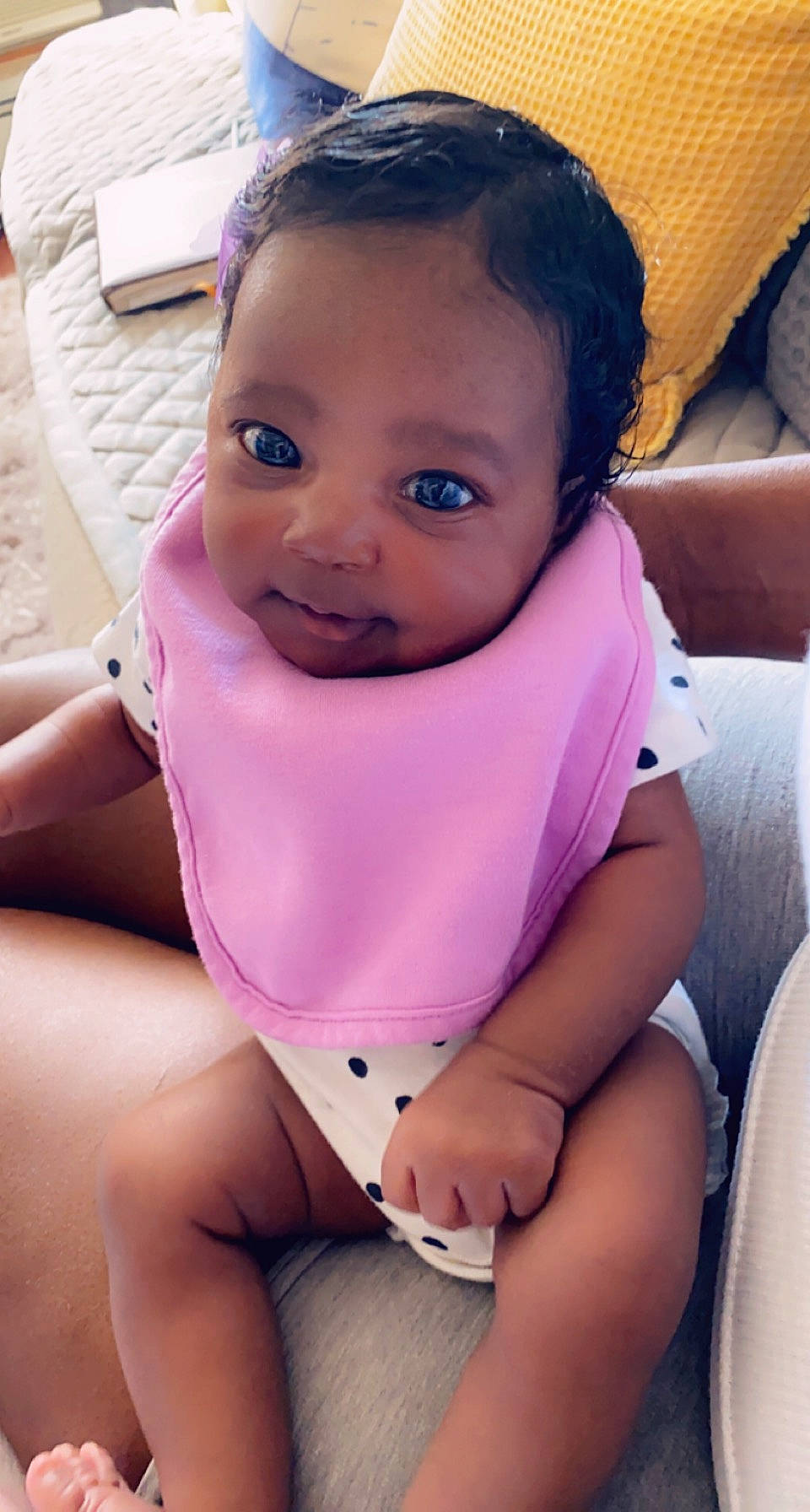 Elizabeth Isabella is registered to the contest to win money with this photo: baby_toddler_clothing, cheek, comfort, dress, eye, eyebrow, eyelash, finger, hair, happy, head, human_body, joint, lip, mouth, neck, nose, person, purple, shoulder