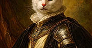 Victoire a rejoint le concours — aidez-le/la à gagner de superbes lots ! animal_head, armor, artistic, background, cat, clothing, costume, digital_art, feline, fur, green_eyes, historical_style, human_body, medieval, noble, painting, portrait, royalty, texture, whiskers