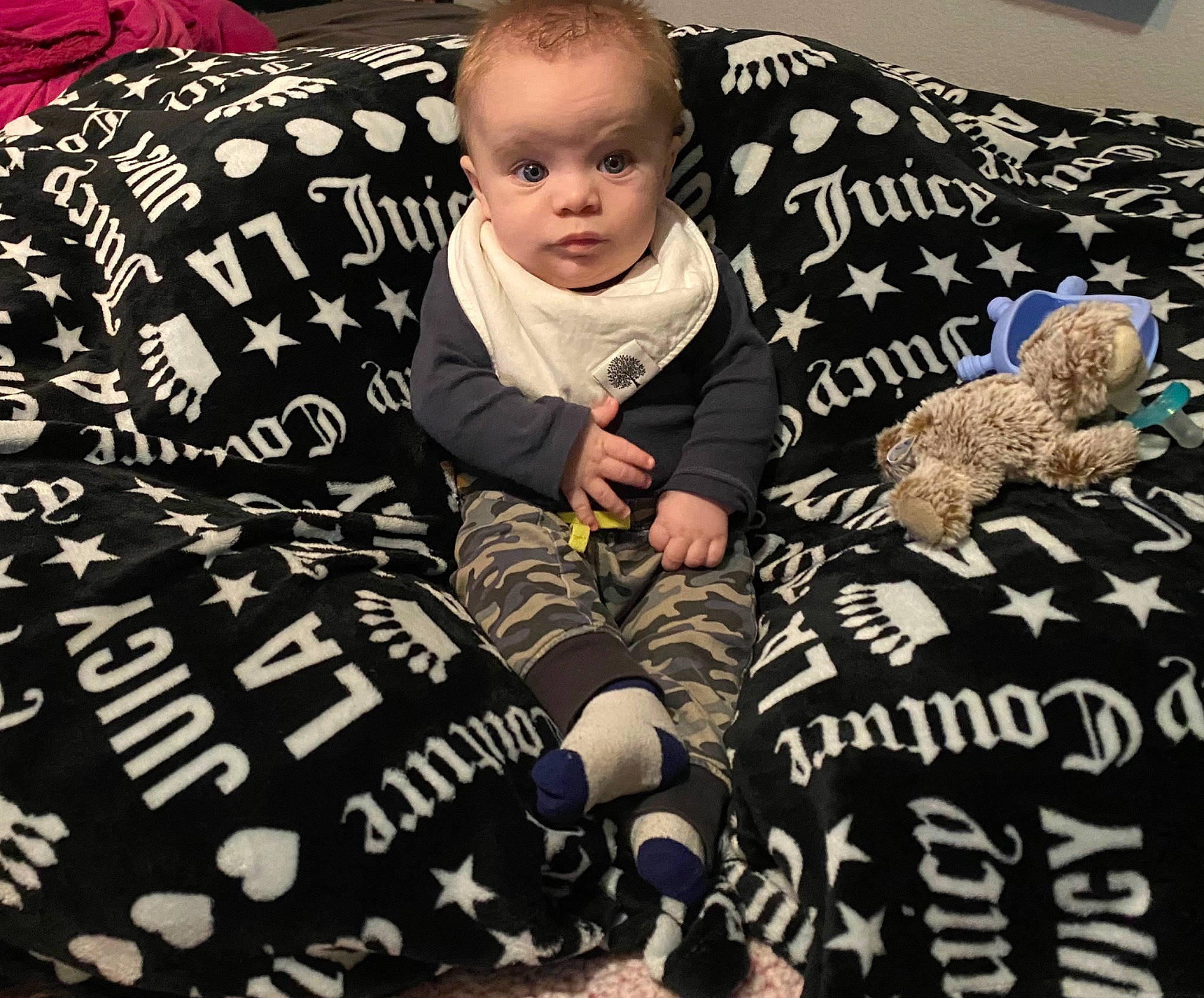 Axl joined the competition — help win amazing prizes! baby, baby_toddler_clothing, child, comfort, cool, couch, flooring, font, fur, happy, linens, pattern, person, photo_caption, product, sitting, sleeve, t_shirt, textile, toddler