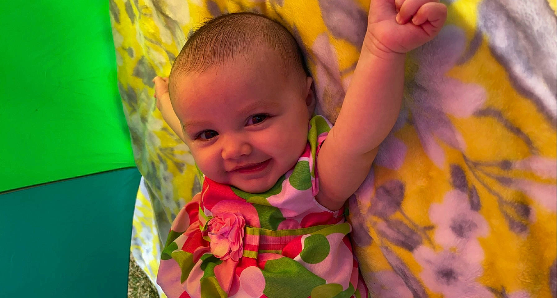 Mckayla is registered to the contest to win money with this photo: baby, baby_toddler_clothing, cheek, fun, grass, happy, iris, leaf, lip, mouth, nose, orange, people_in_nature, person, pink, product, skin, smile, textile, toddler