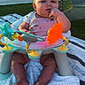baby, child, outdoor, activity_seat, toy, blanket, grass, person, infant, cute, summer, playtime, footwearless, sitting, expression, colorful, sunlight, relaxing, garden, daytime