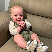 Crew joined the competition — help win amazing prizes! baby, child, clothing, couch, cute, face, footwear, furniture, happy, indoors, infant, overalls, person, shoes, sitting, skin, small, smiling, socks, young