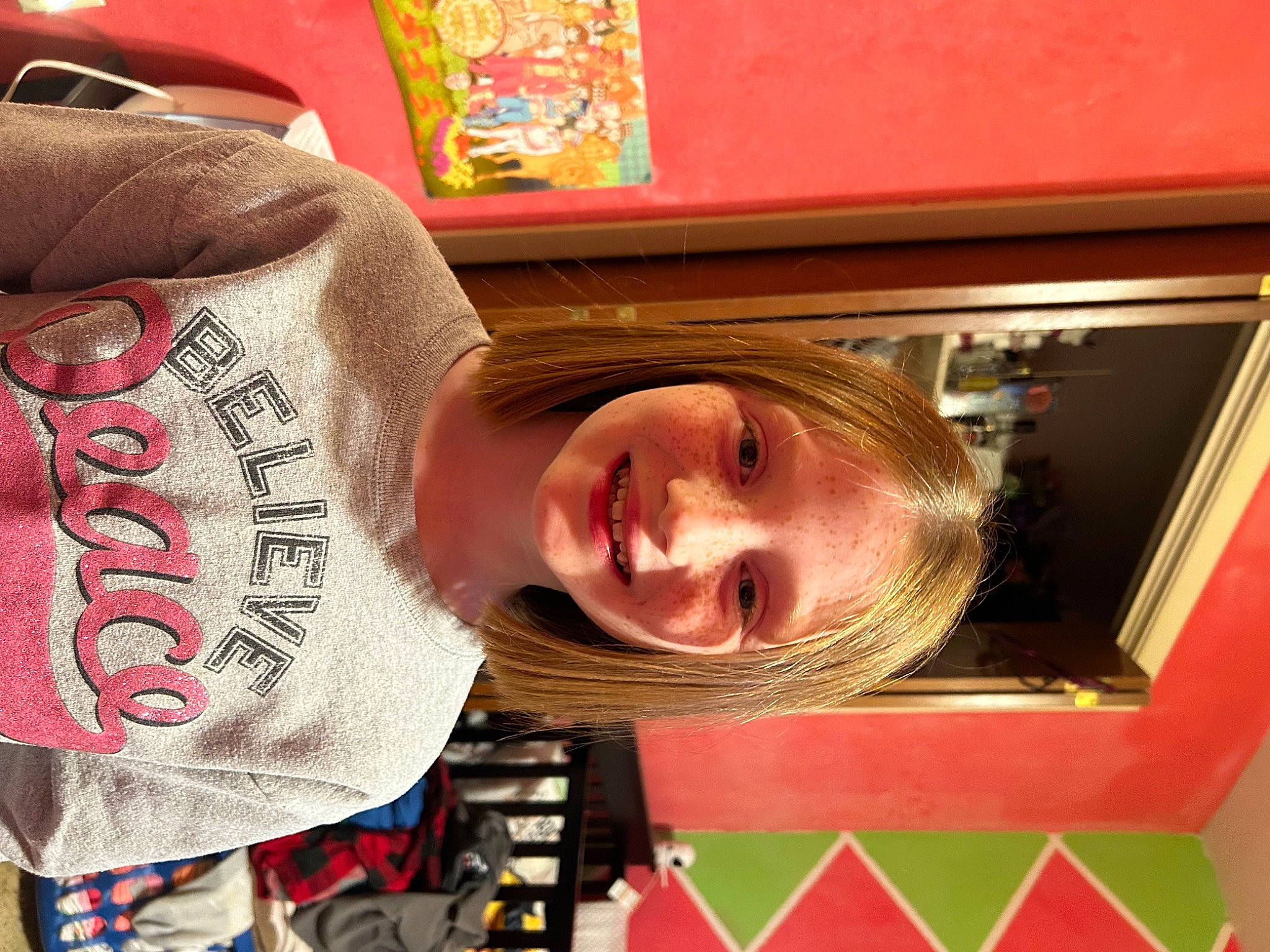 Izzabelle joined the competition — help win amazing prizes! carmine, cheek, child, flooring, fun, happy, joy, pattern, person, room, sleeve, smile, t_shirt, toddler, visual_arts, wood