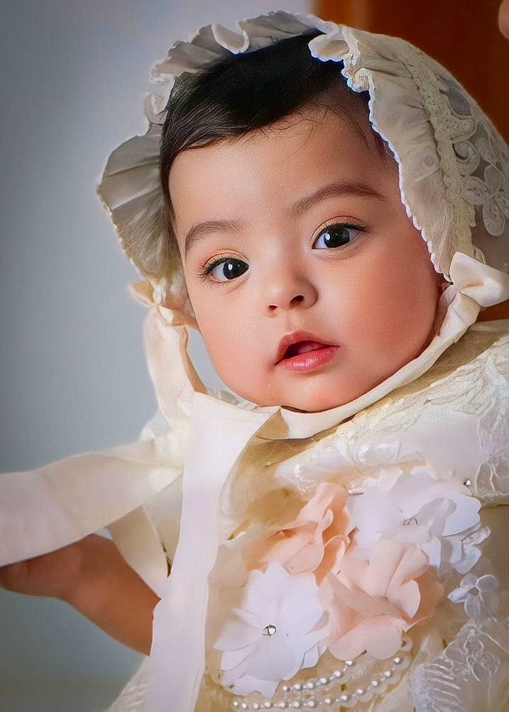 Camila joined the competition — help win amazing prizes! baby, baby_toddler_clothing, bridal_accessory, bridal_clothing, child, dress, embellishment, eyebrow, eyelash, flash_photography, gesture, gown, hair_accessory, happy, headpiece, iris, person, picture_frame, skin, toddler
