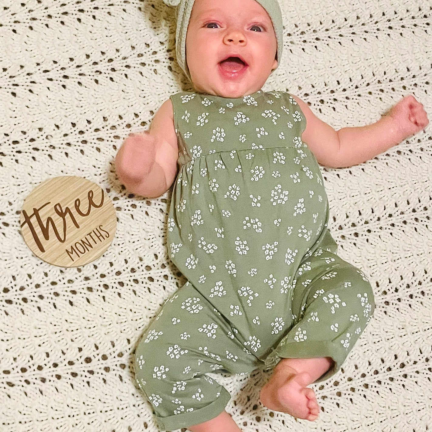 Georgia is registered to the contest to win money with this photo: baby, babylaughing, bonnet, cap, clothing, dress, face, happy, hat, head, homedecor, laughing, newborn, pants, person, photography, portrait, quilt, sitting, yawning