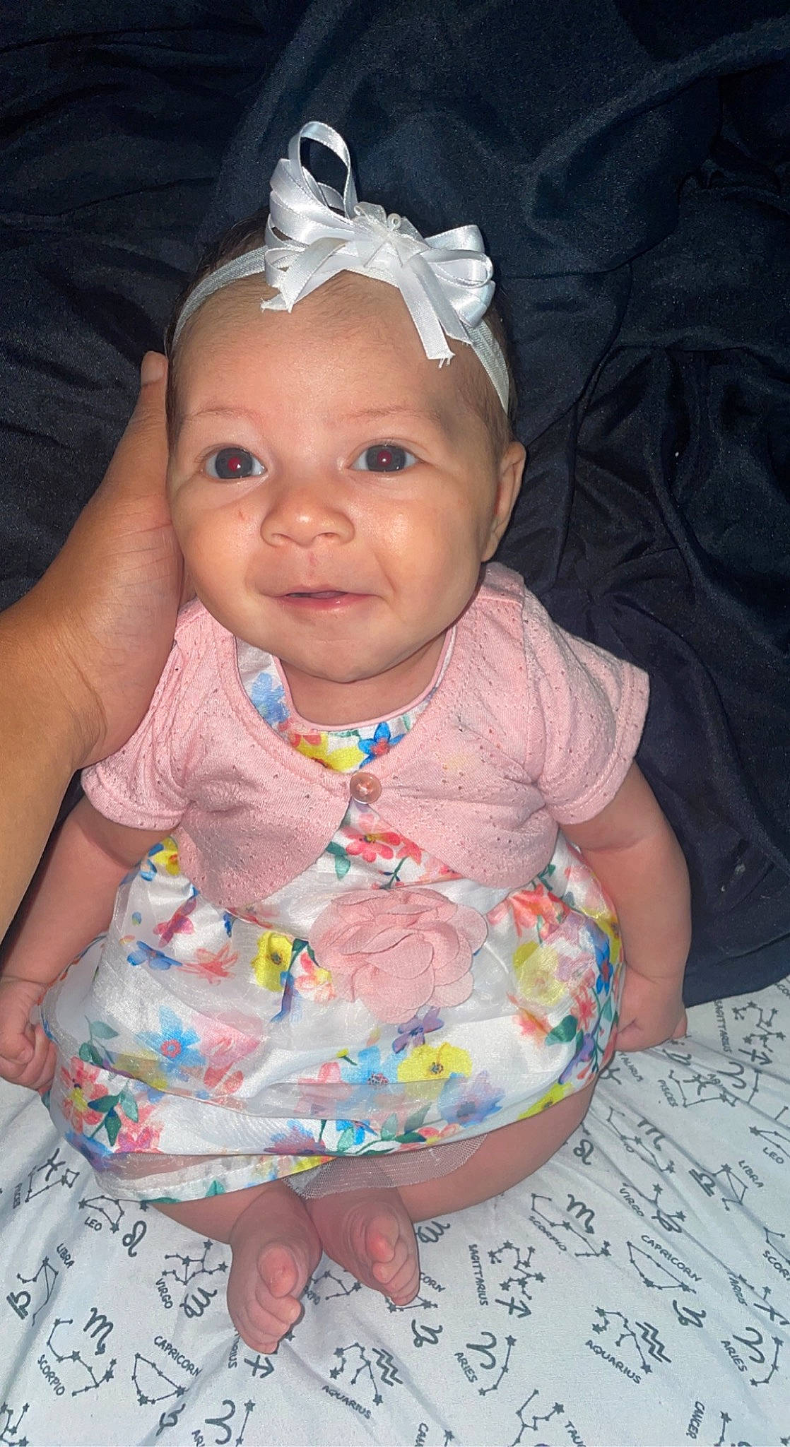 Elianna joined the competition — help win amazing prizes! baby, baby_toddler_clothing, cheek, chin, dress, eye, face, hairstyle, head, headwear, iris, lip, mouth, neck, nose, person, purple, skin, sleeve, standing