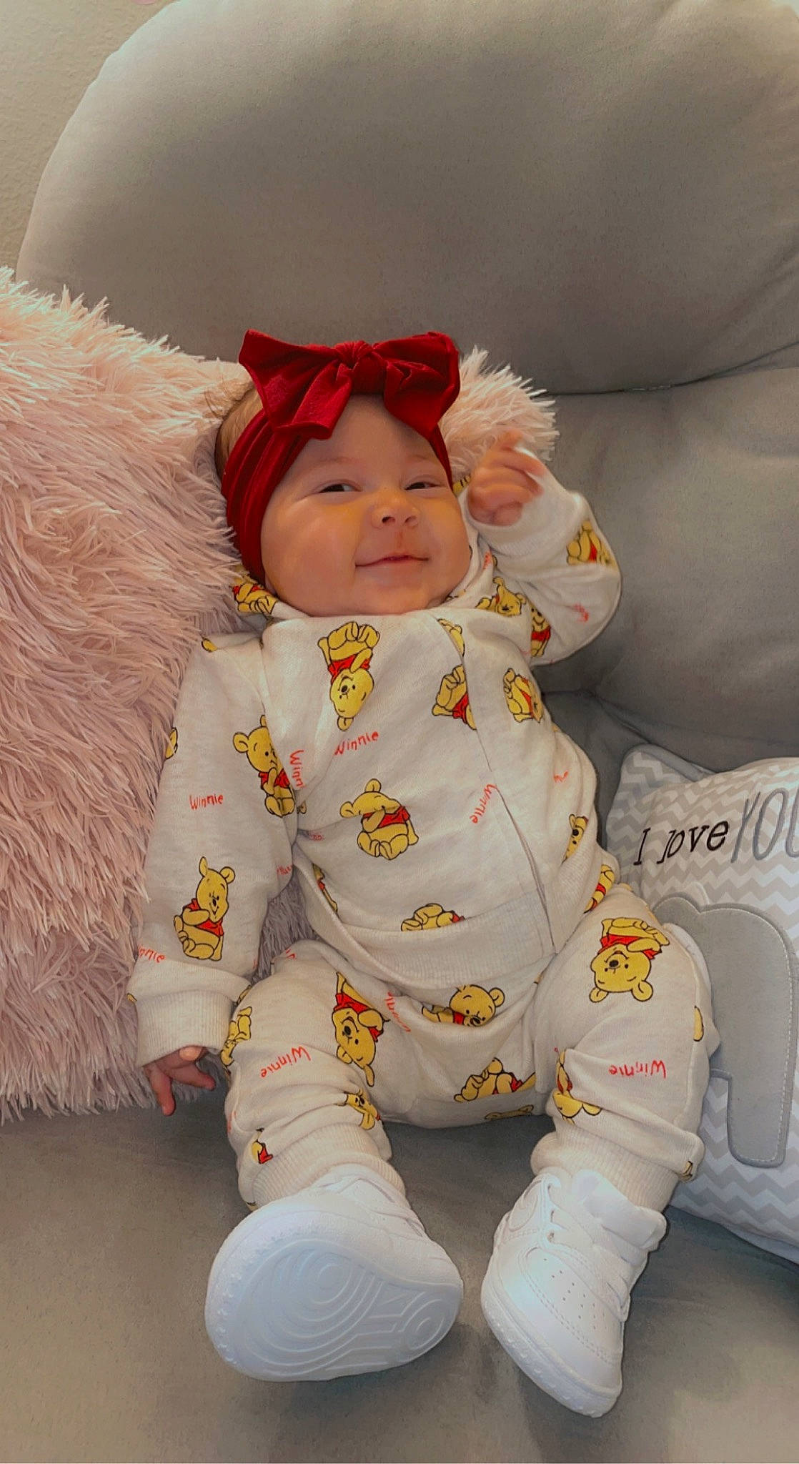 Elianna joined the competition — help win amazing prizes! baby, baby_products, baby_safety, baby_sleeping, baby_toddler_clothing, child, comfort, fur, happy, headgear, headwear, linens, nightwear, pattern, peach, person, portrait_photography, room, sitting, skin