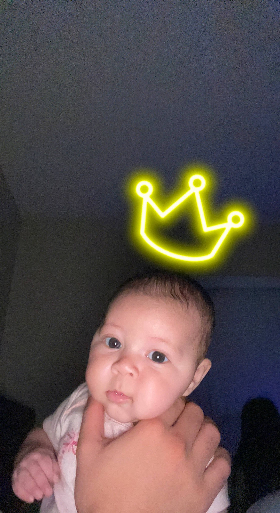 Elianna is registered to the contest to win money with this photo: baby, baby_toddler_clothing, cheek, ear, eyelash, finger, flash_photography, font, gesture, hand, happy, light, lighting, nail, neon, nose, organ, person, smile, thumb