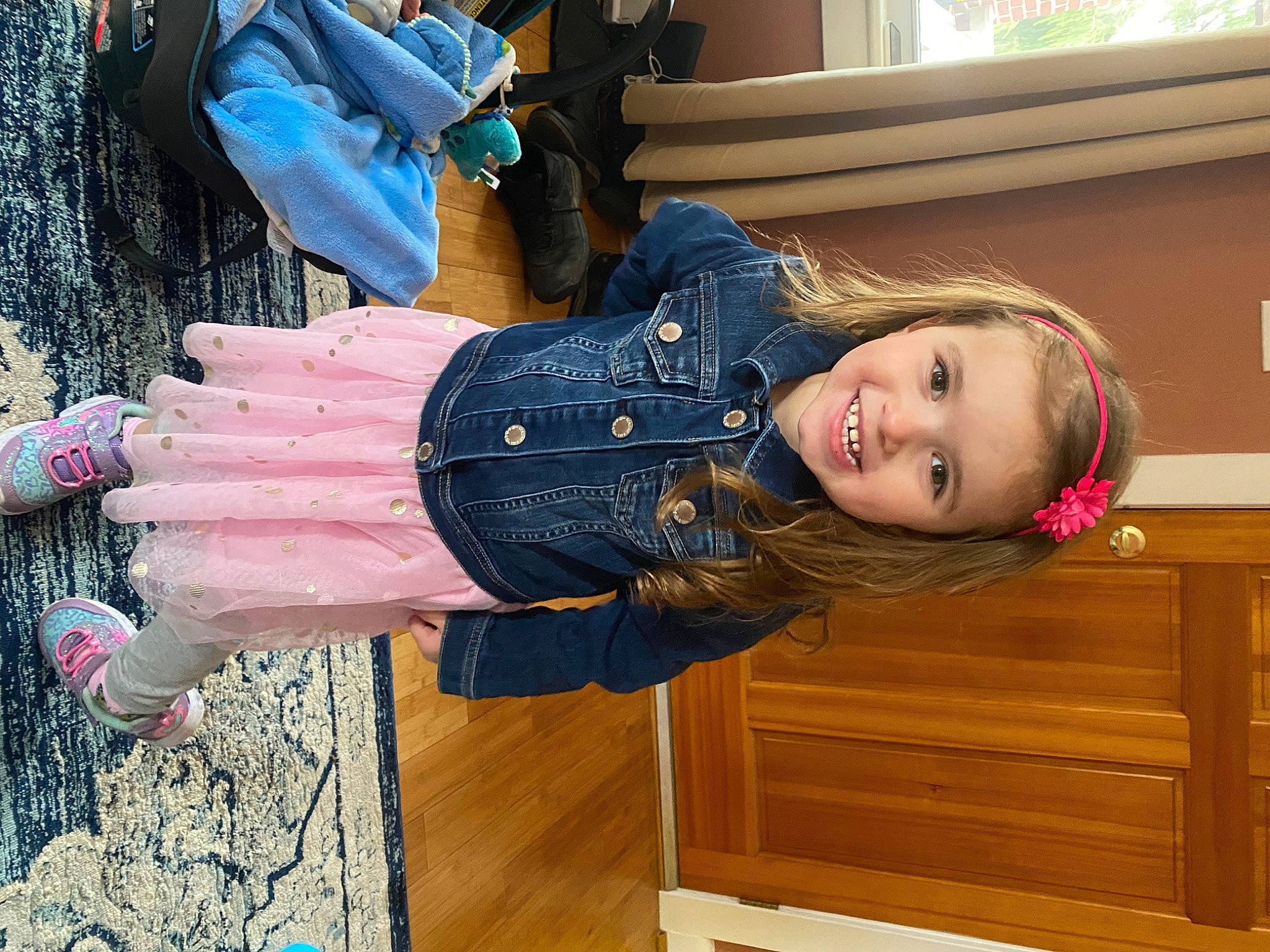 Lucia is registered to the contest to win money with this photo: baby_toddler_clothing, beauty, blond, child, denim, electric_blue, fun, happy, hardwood, jacket, joy, magenta, outerwear, person, pink, smile, street_fashion, toddler, travel, tree
