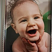 Skylen joined the competition — help win amazing prizes! baby, child, laughing, happy, wet_hair, close_up, portrait, smiling, hands, face, cheeks, skin, framed_photo, innocence, cute, expression, young, human, joy, toddler