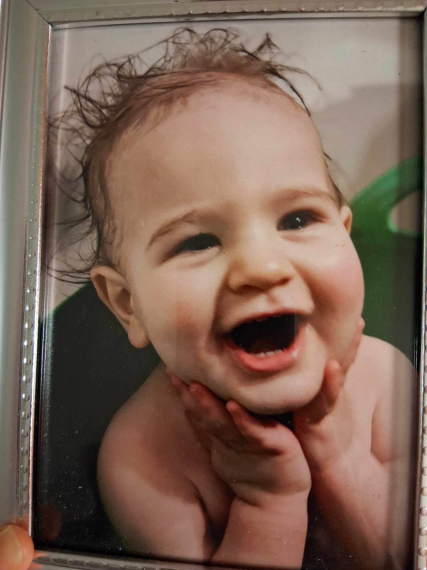 Skylen joined the competition — help win amazing prizes! baby, child, laughing, happy, wet_hair, close_up, portrait, smiling, hands, face, cheeks, skin, framed_photo, innocence, cute, expression, young, human, joy, toddler