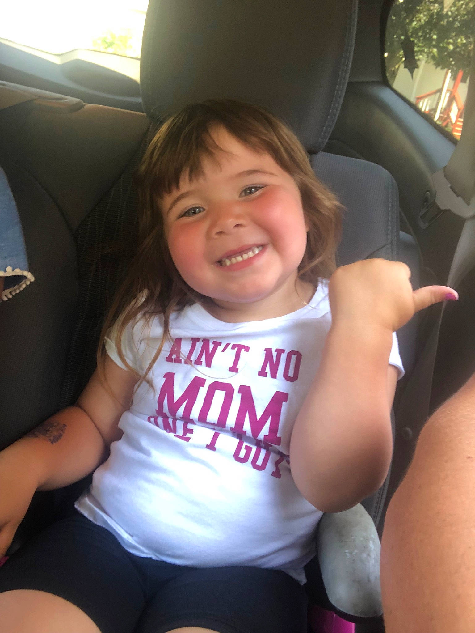 Evianna joined the competition — help win amazing prizes! abdomen, arm, car_seat, child, cool, finger, fun, hand, joy, leg, person, pink, sitting, skin, smile, summer, t_shirt, thigh, toddler, tooth