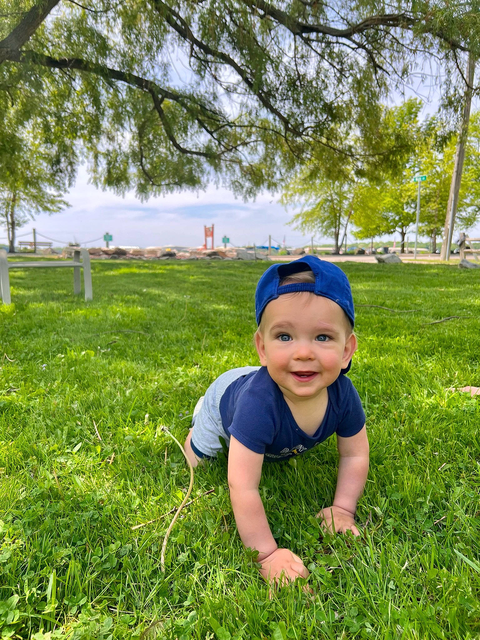 Joey joined the competition — help win amazing prizes! baby, baby_toddler_clothing, child, electric_blue, grass, grass_family, grassland, happy, hat, headwear, joy, landscape, lawn, leisure, meadow, people_in_nature, person, plant, prairie, sky