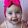 Maria a rejoint le concours — aidez-le/la à gagner de superbes lots ! baby, child, smiling, pink_bow, headband, balloons, indoor, face, happy, cute, portrait, clothing, sitting, earrings, furniture, toy, skin, infant, room, closeup