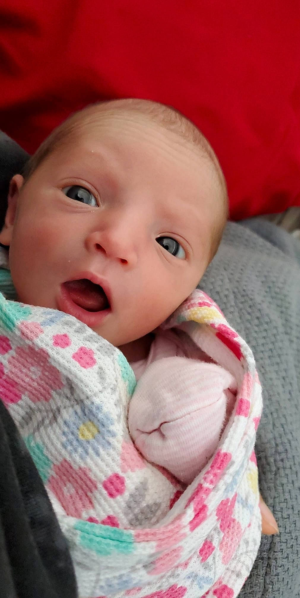 Kaiya is registered to the contest to win money with this photo: baby, beauty, cheek, child, chin, close_up, eye, face, facial_expression, head, lip, mouth, nose, person, pink, skin, smile, toddler