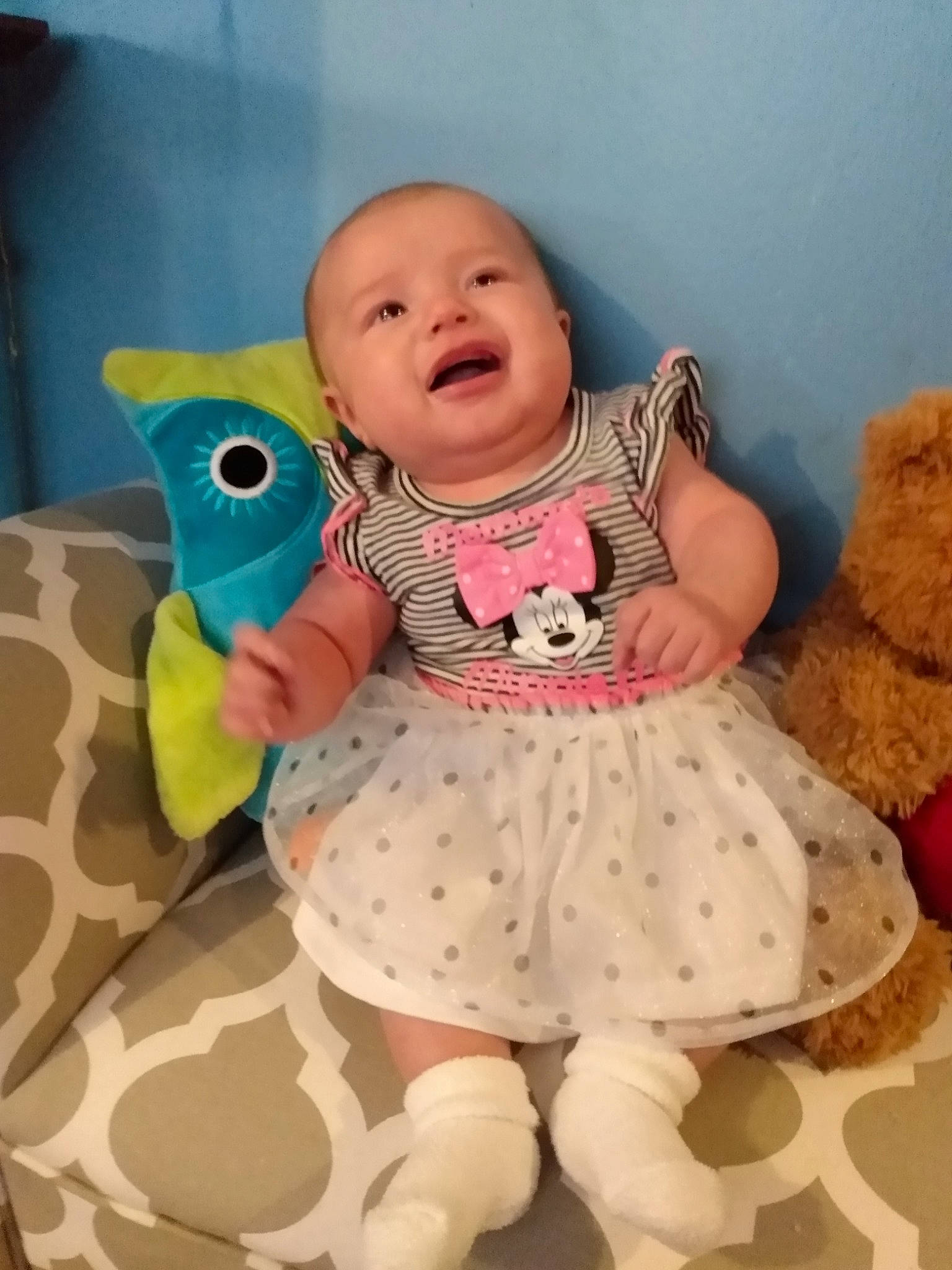 Stephanie is registered to the contest to win money with this photo: baby, baby_toddler_clothing, cheek, child, design, dress, eye, face, facial_expression, happy, head, lip, nose, pattern, person, pink, play, product, skin, smile