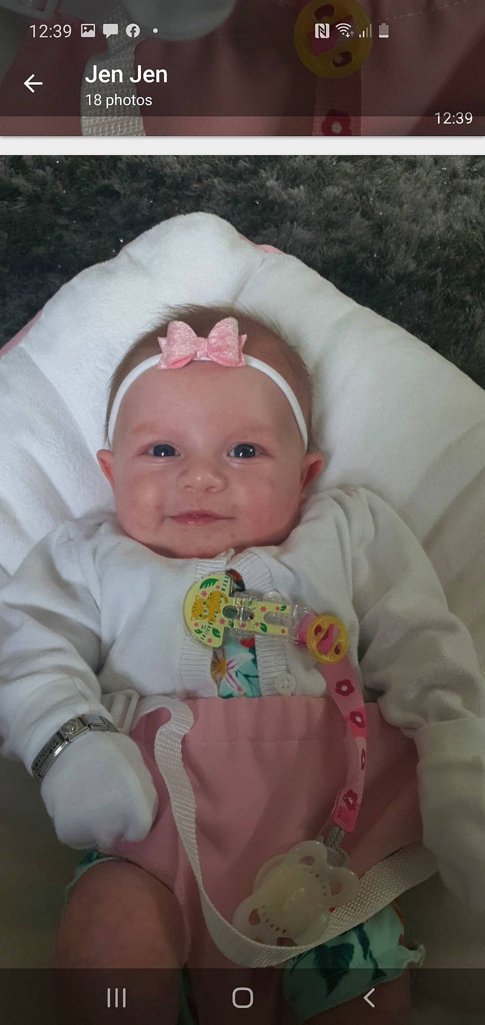 Madi is registered to the contest to win money with this photo: baby, baby_products, bedtime, cheek, child, eye, head, headwear, person, pink, product, skin, toddler