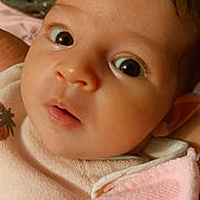 Lina a rejoint le concours — aidez-le/la à gagner de superbes lots ! baby, infant, face, eyes, blanket, pink, skin, curious, closeup, portrait, indoors, child, young, cute, expression, clothing, newborn, soft, head, person