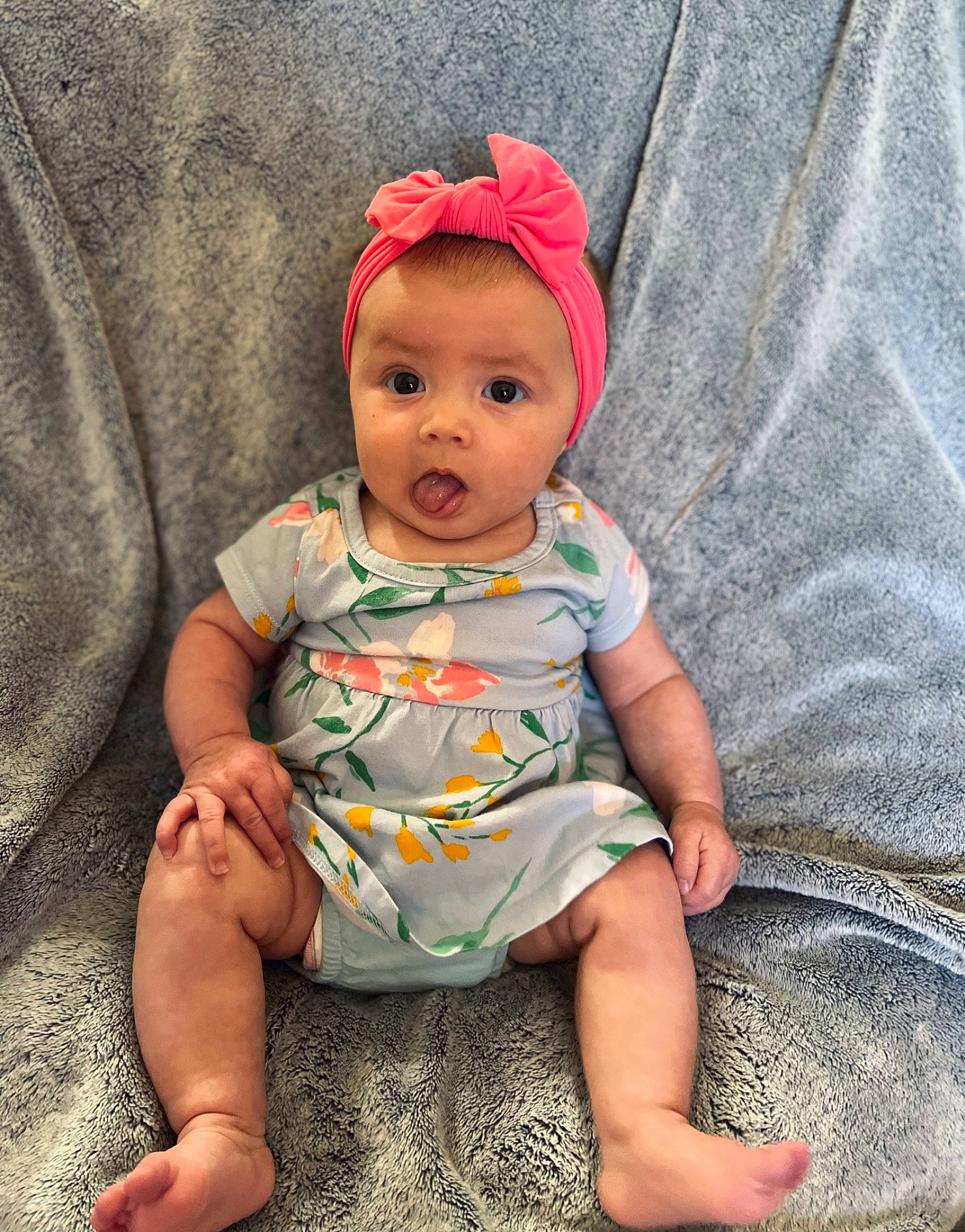 Jayla joined the competition — help win amazing prizes! baby, baby_toddler_clothing, cap, chair, cheek, comfort, costume_hat, dress, eye, fashion_accessory, fun, head, headwear, linens, pattern, person, sitting, skin, sleeve, sun_hat