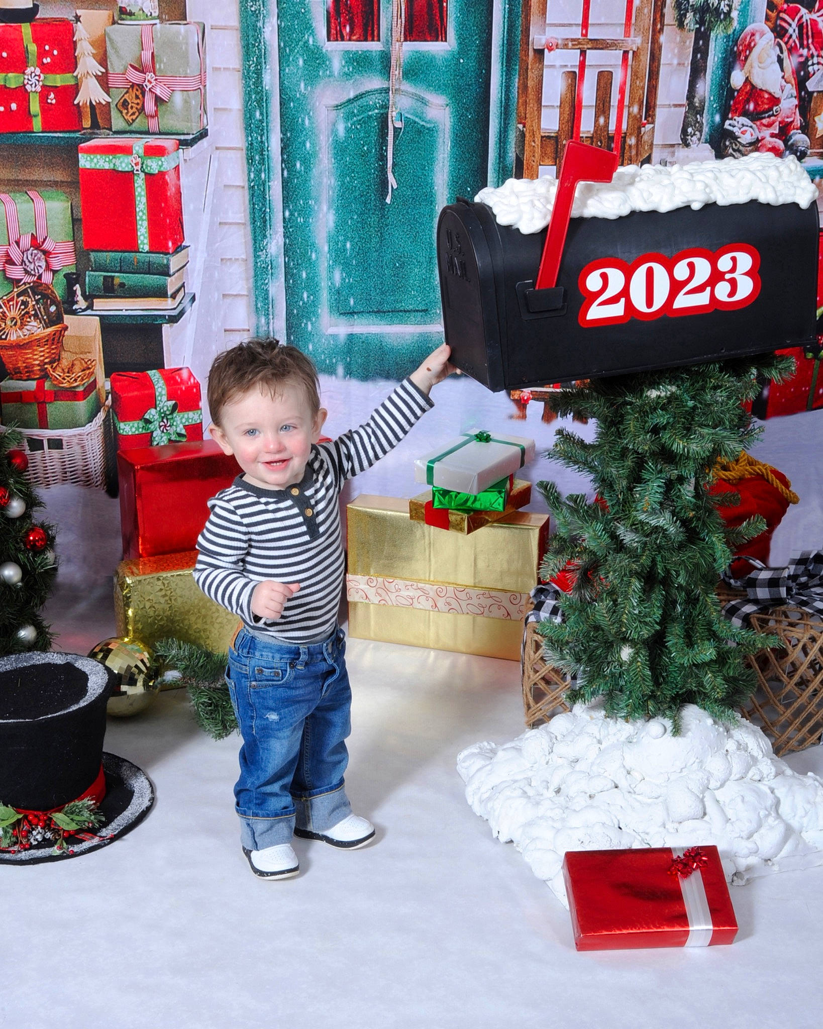 Grayson joined the competition — help win amazing prizes! baby_toddler_clothing, child, christmas, christmas_decoration, christmas_eve, christmas_ornament, conifer, event, flowerpot, holiday, holiday_ornament, home, interior_design, joy, ornament, person, red, smile, snapshot, snow