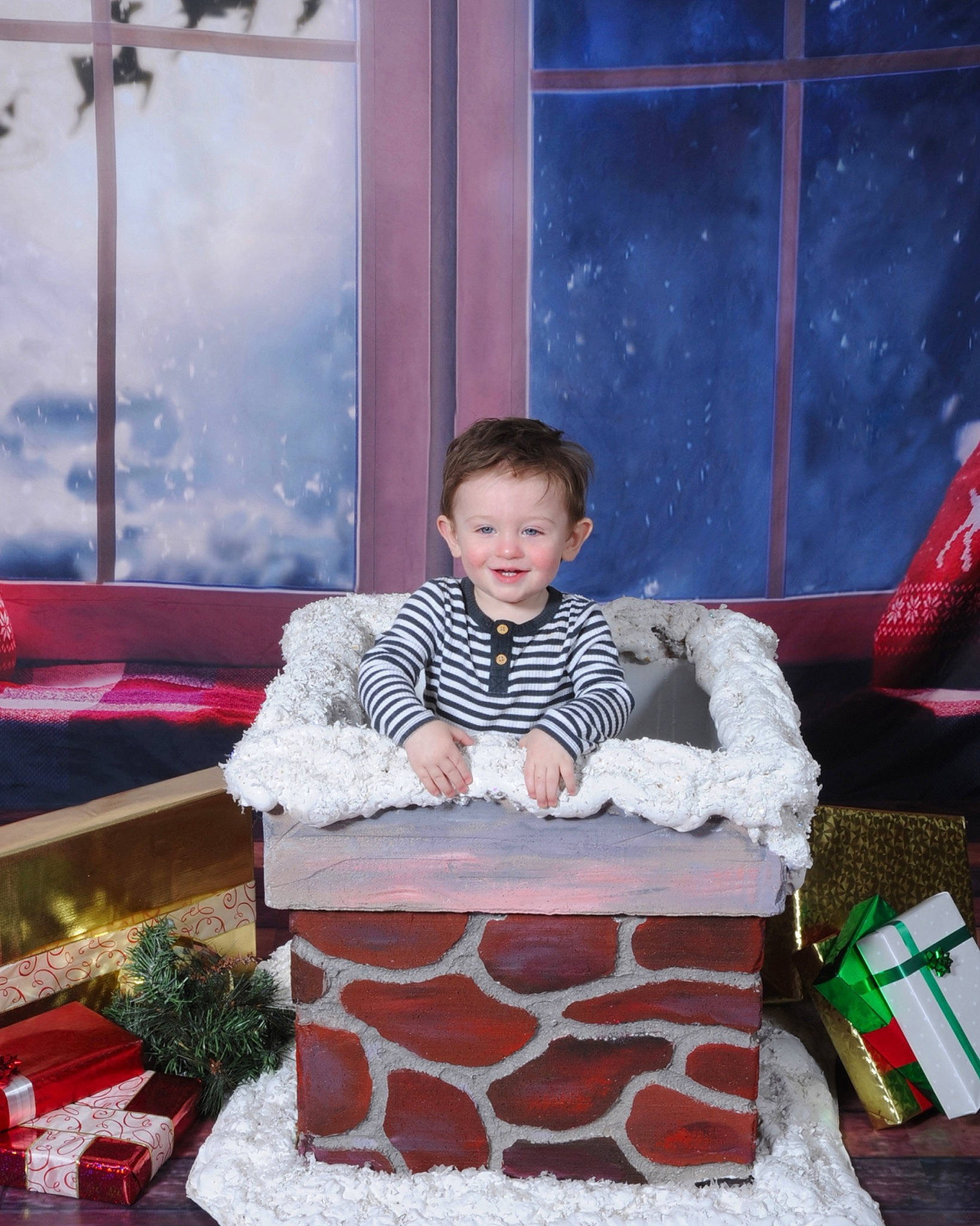Grayson joined the competition — help win amazing prizes! box, child, christmas, christmas_eve, event, fun, happy, holiday, joy, lap, leisure, person, room, sitting, smile, winter