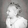 Rozalyn is registered to the contest to win money with this photo: baby_face, black_and_white, child, close_up, clothing, curly_hair, cute, ear, earring, fluffy_texture, hair_buns, hoodie, innocence, looking_left, portrait, profile_view, smile, soft_lighting, studio_background, toddler