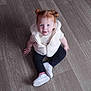 Rozalyn joined the competition — help win amazing prizes! baby_shoes, blue_eyes, casual_clothes, child, cute, flooring, fuzzy_vest, hands, hardwood_floor, indoor, looking_up, pigtails, portrait, redhead, single_person, sitting, smile, toddler, white_shoes, young_child
