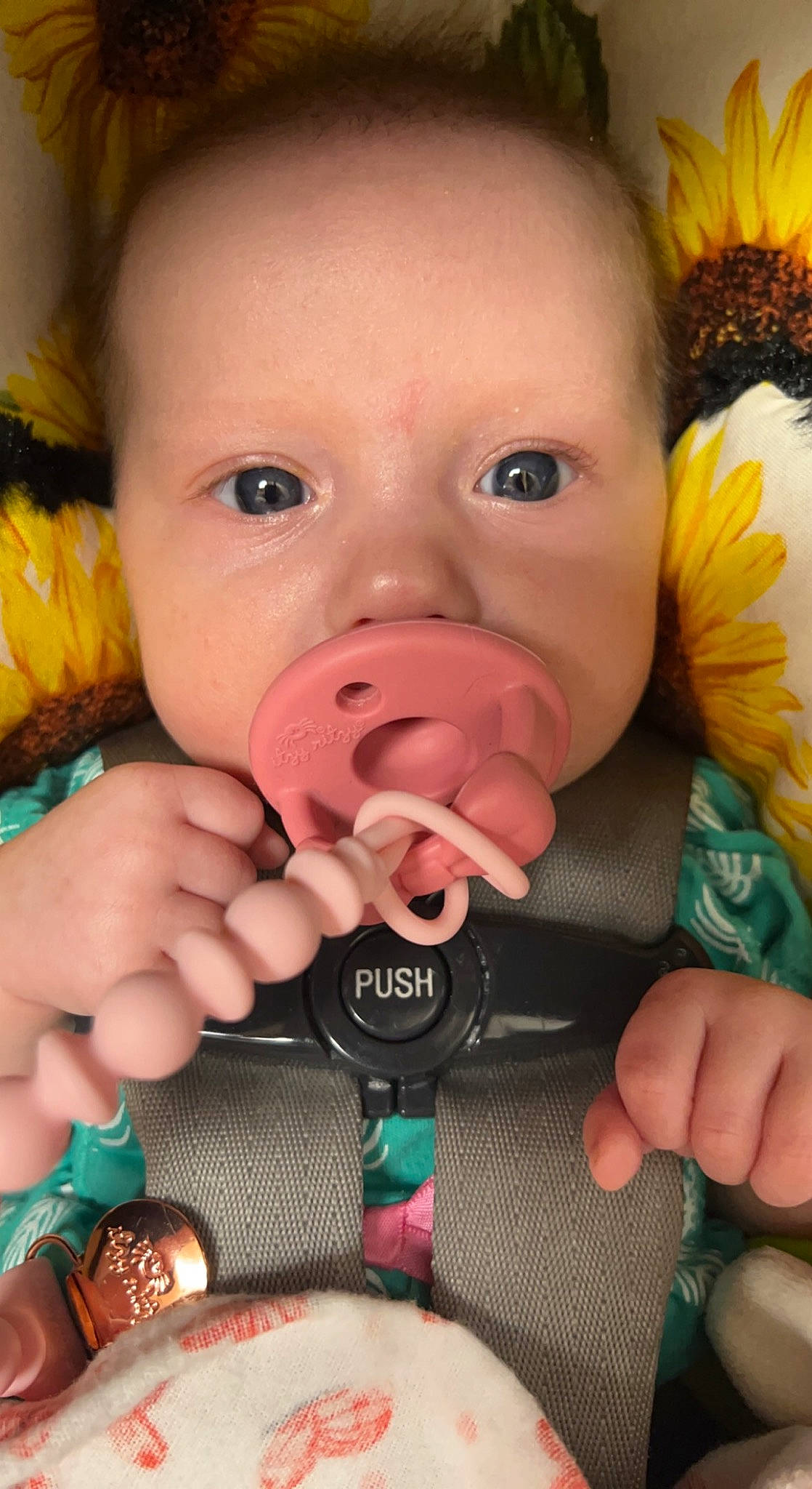 Oaklynn is registered to the contest to win money with this photo: cheek, child, dress, ear, eyelash, facial_expression, finger, fun, gesture, green, hairstyle, hand, happy, iris, lip, mouth, nose, person, pink, skin