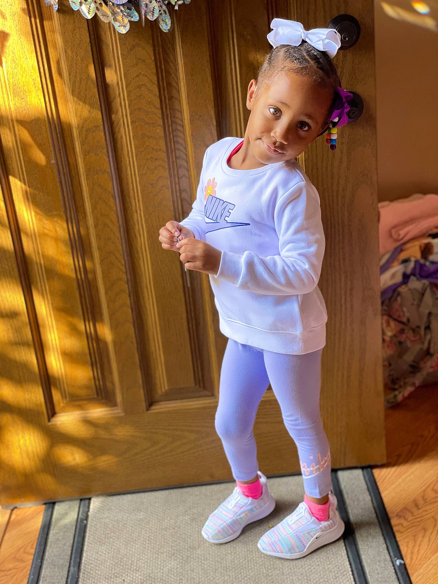 Christiana joined the competition — help win amazing prizes! baby_toddler_clothing, child, curtain, dance, electric_blue, event, flooring, fun, hardwood, human_leg, joy, knee, pattern, person, room, sleeve, sock, sportswear, thigh, toddler