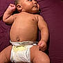 baby, diaper, infant, skin, lying_down, bed, maroon, clothing, child, cute, chubby, fist, looking_away, soft_lighting, indoors, newborn, person, sleepwear, pampers, resting