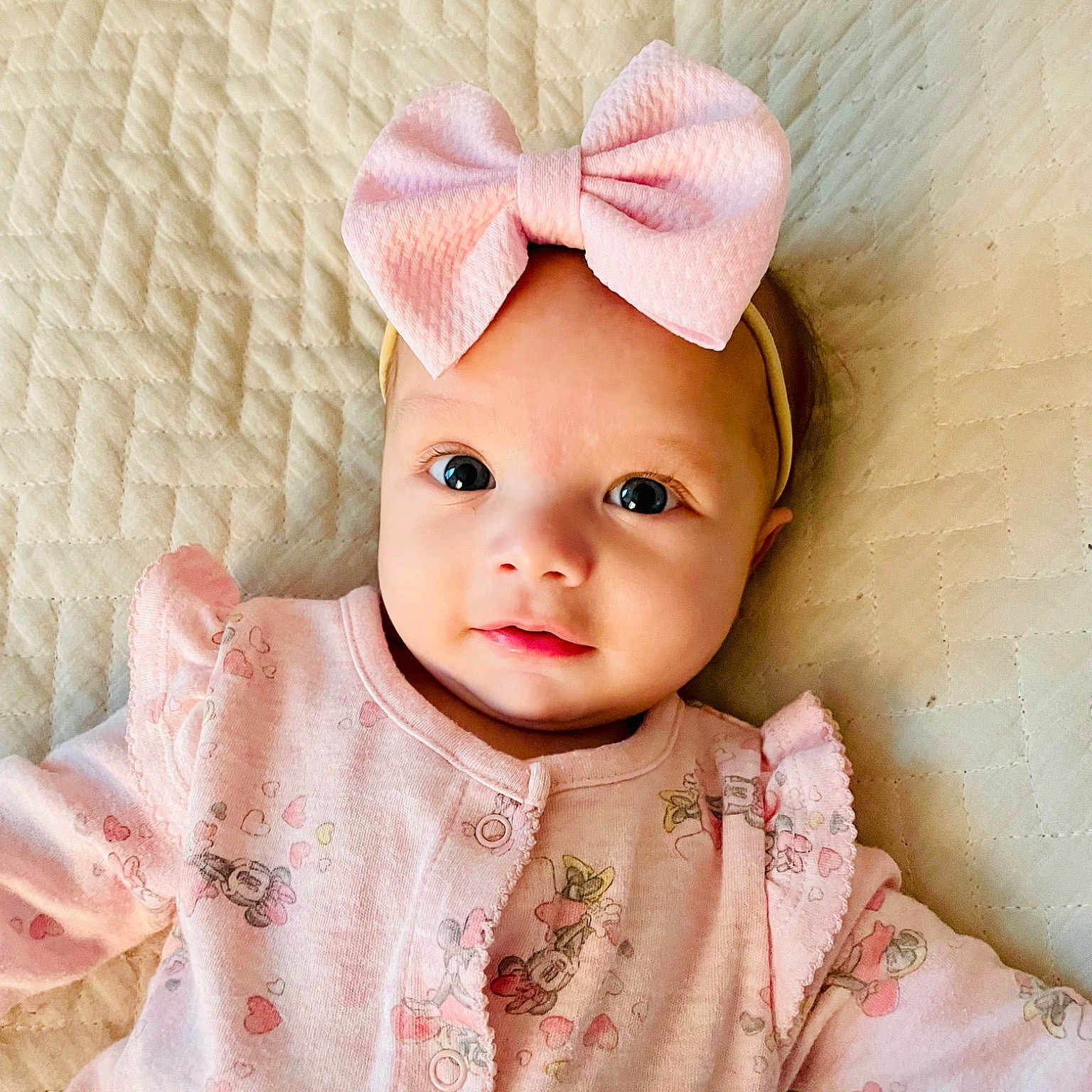 Naomi joined the competition — help win amazing prizes! baby, baby_toddler_clothing, cap, cheek, chin, collar, dress, ear, eyelash, face, hair_accessory, head, headband, lip, magenta, peach, pink, skin, sleeve, toddler