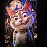 Nova joined the competition — help win amazing prizes! cat, kitten, wide_eyes, grinning, fangs, collar, halloween, spooky, pumpkin, haunted, colorful_lighting, portrait, close_up, pet, feline, whiskers, pointed_ears, dark_background, digital_art, capcut