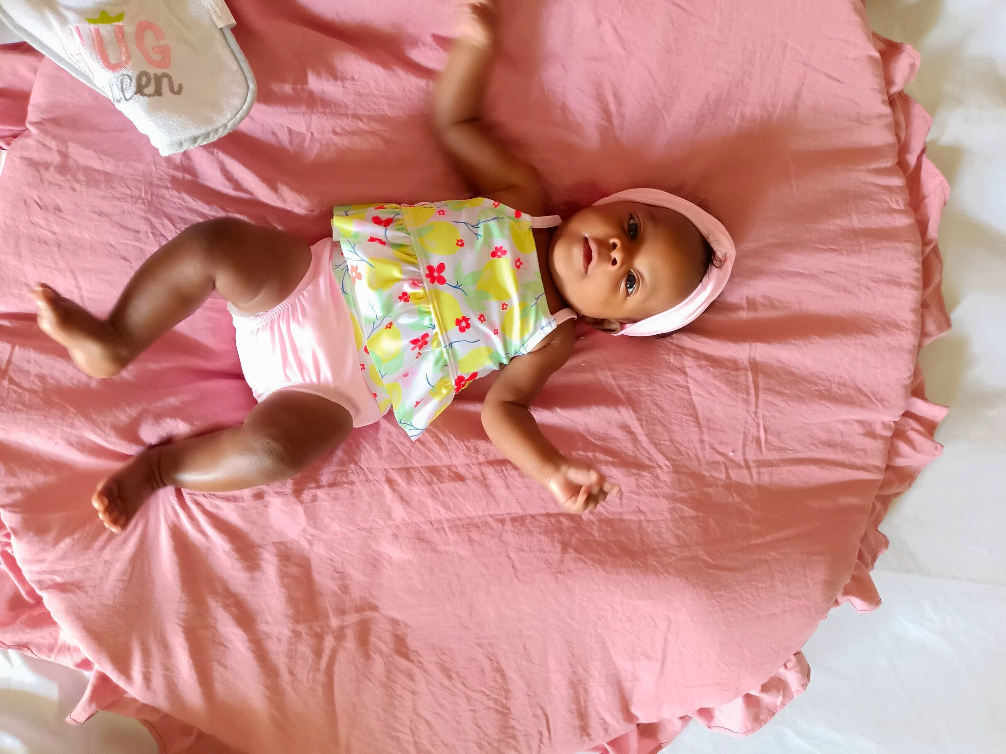 Mahogany joined the competition — help win amazing prizes! baby, baby_products, baby_toddler_clothing, bedding, bedtime, child, comfort, fun, happy, human_body, leg, linens, magenta, person, pink, room, skin, sleeve, t_shirt, thigh