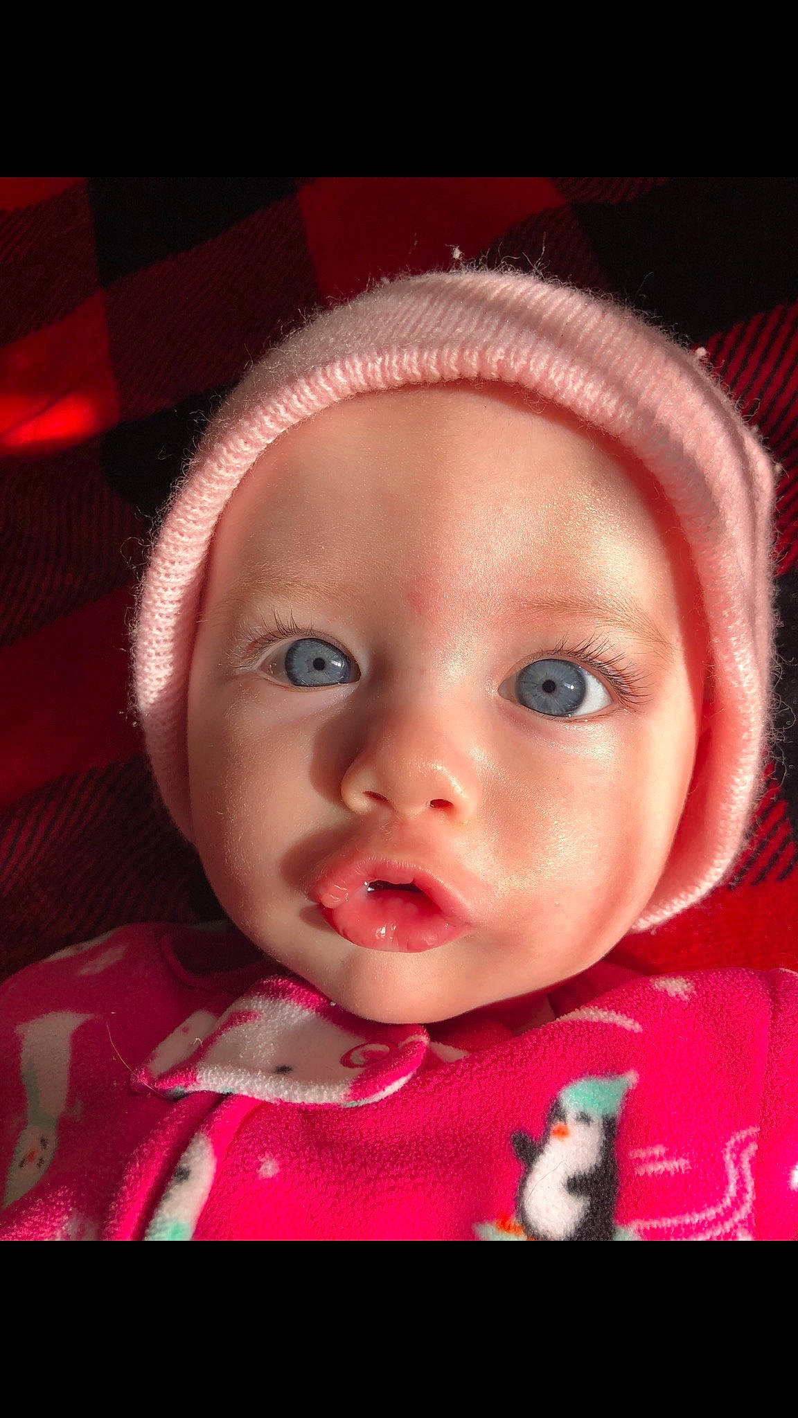 Oaklee is registered to the contest to win money with this photo: baby, cheek, child, chin, close_up, eye, eyebrow, eyelash, face, forehead, head, iris, lip, mouth, nose, person, pink, red, skin, smile