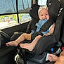 Nevaeh is registered to the contest to win money with this photo: baby, child, car_seat, smiling, headband, denim, car_interior, window, sunlight, seatbelt, foot, happy, infant, seat, baby_clothes, safety, vehicle, transportation, cute, child_safety